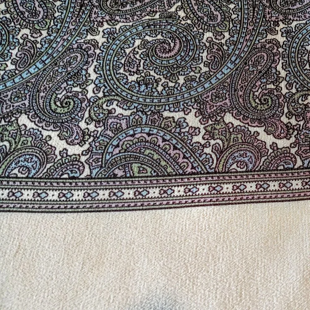 Vintage Pastel Paisley Silk Fringed Oblong Scarf